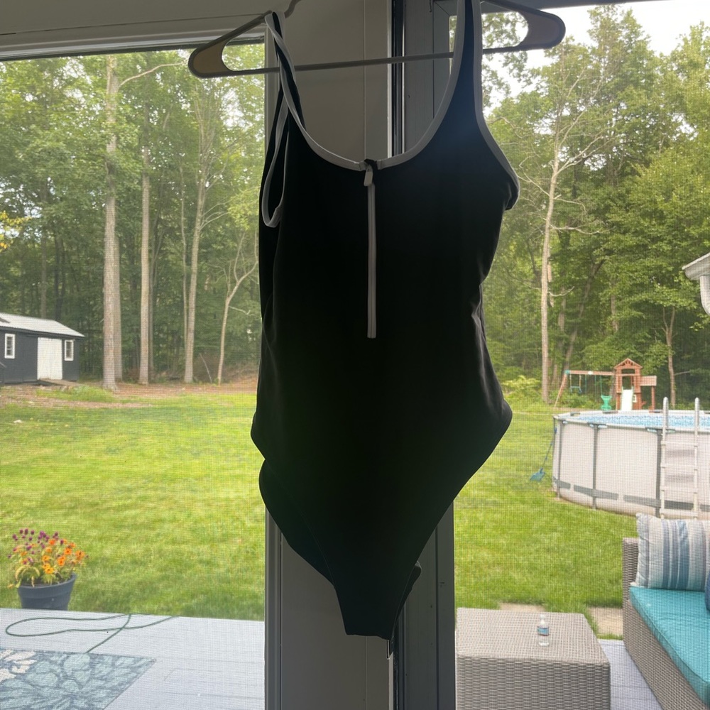 Black and white bathing suit.